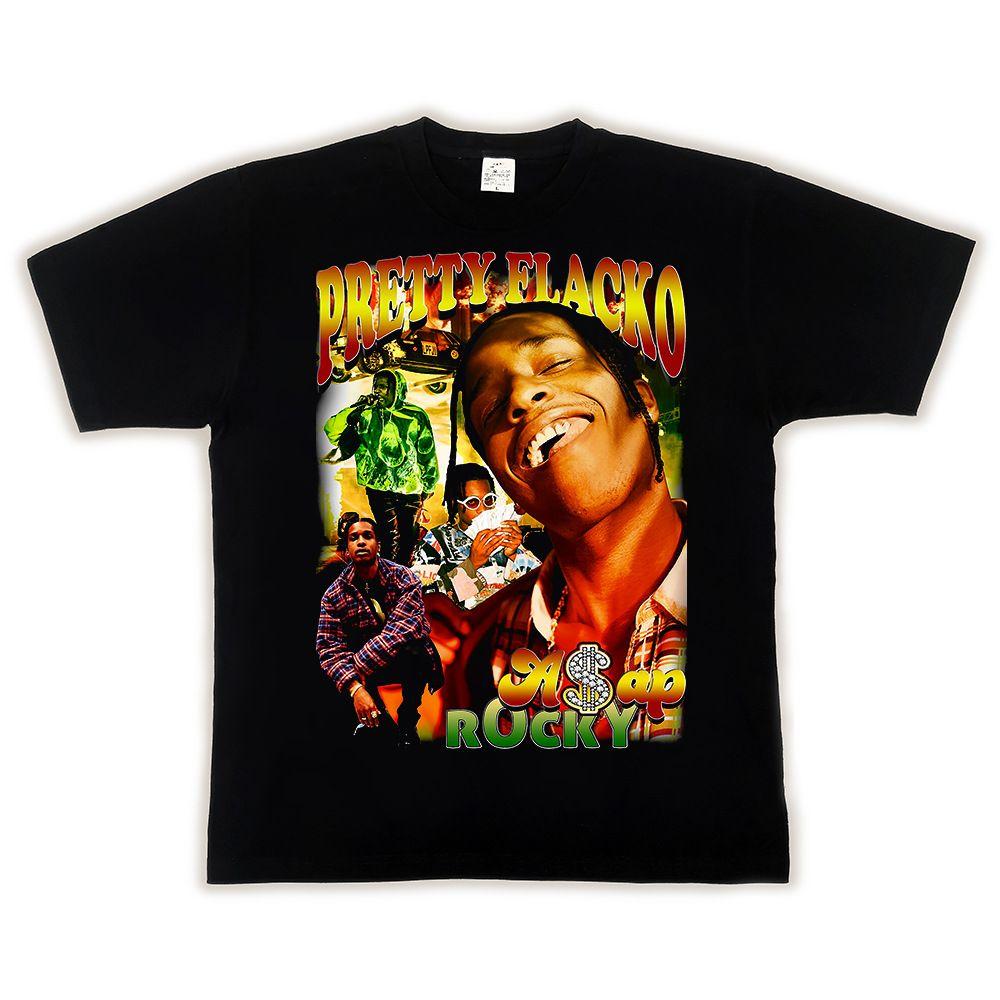 ASAP A$AP ROCKY High Street Hip-hop Rap T-shirt Men's Heavyweight Loose Small Collar Short-sleeved Straight Spray