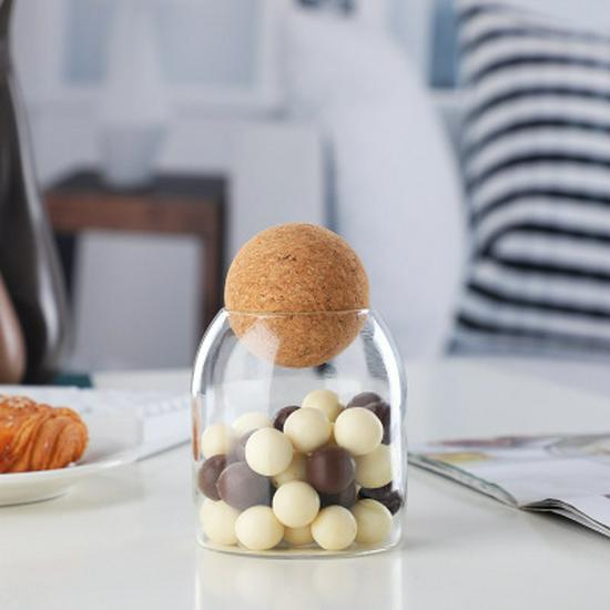 High Borosilicate Transparent Glass Jar with Creative Cork Stopper for Grains, Cereals, and Tea Storage