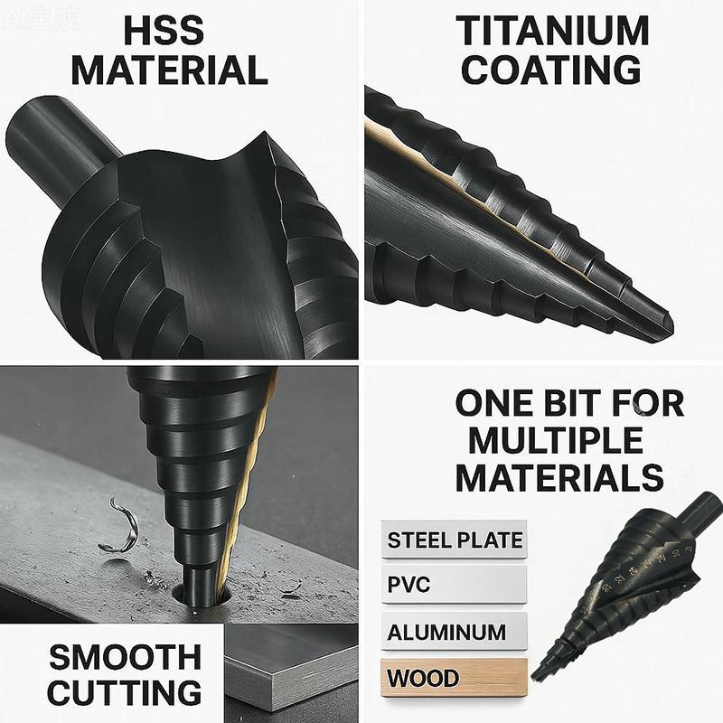 1pcs 4-32mm Spiral Cone Bit Triangle Shank Metal Wood Drilling Reamer High Speed Steel DIY Tool HSS Cobalt Step Drill Bit