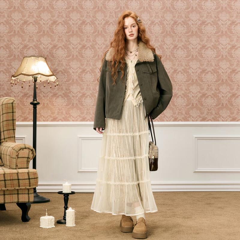 

Faux Leather Plush Lapel Winter Padded Jacket XL