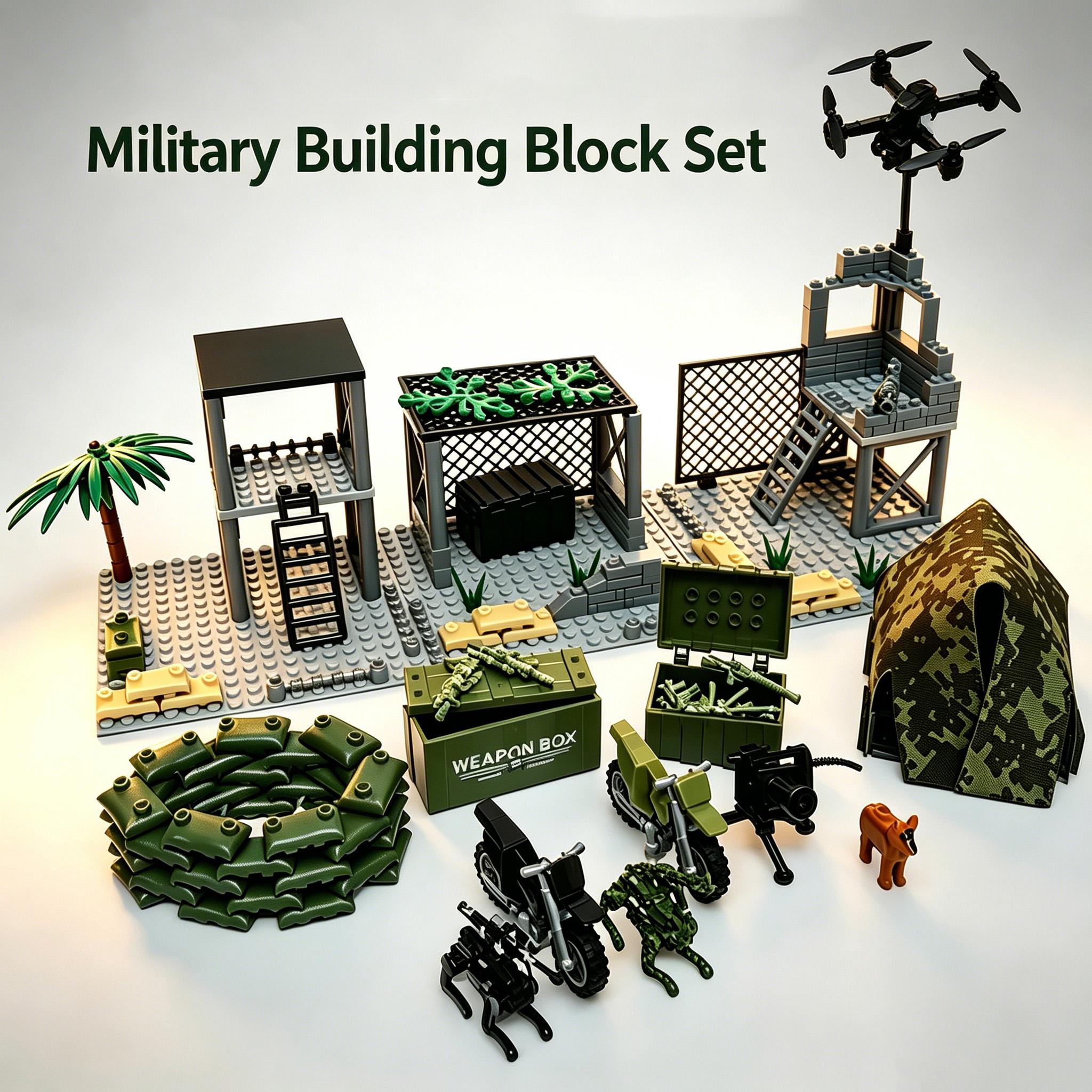 Bai Fen Bai Dolls And Toys Boys Military Building Blocks Set Modern Army Base Camp Tent Watchtower Depot Drone Hummer Vehicle Motorcycle Toy Christmas Gift