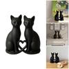 Cute Small Cats Sculpture With Heart Design Black Kitten Couple Figurine For Bedsides Table And Wedding Parties Present