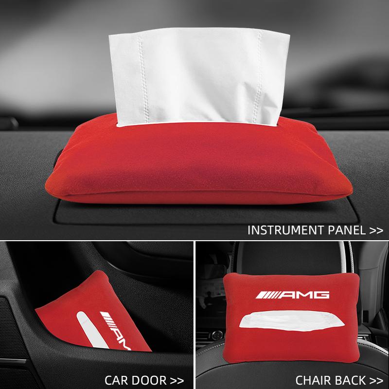 NSY2   Car Interior Stickers Suede Napkins Tissue Boxes Car Tissue Bag Organizer for Mercedes Benz AMG GLA W176 CLK W209 W202 W220 W204