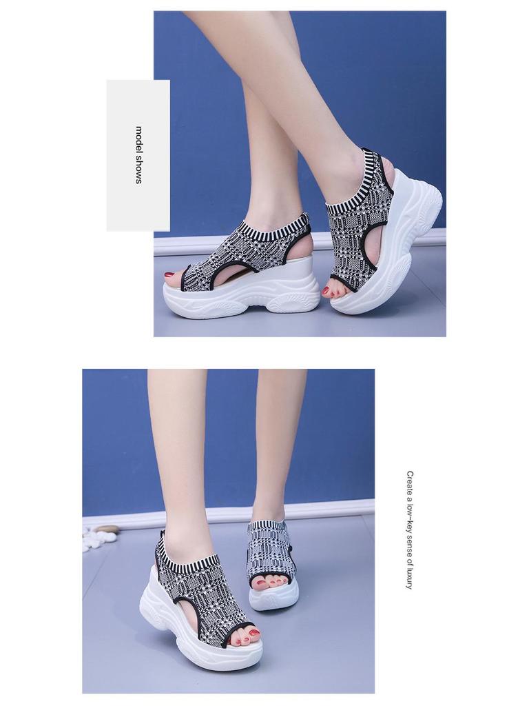 Trendy letní pletené peep-toe platformové klínkové sandály pro ženy