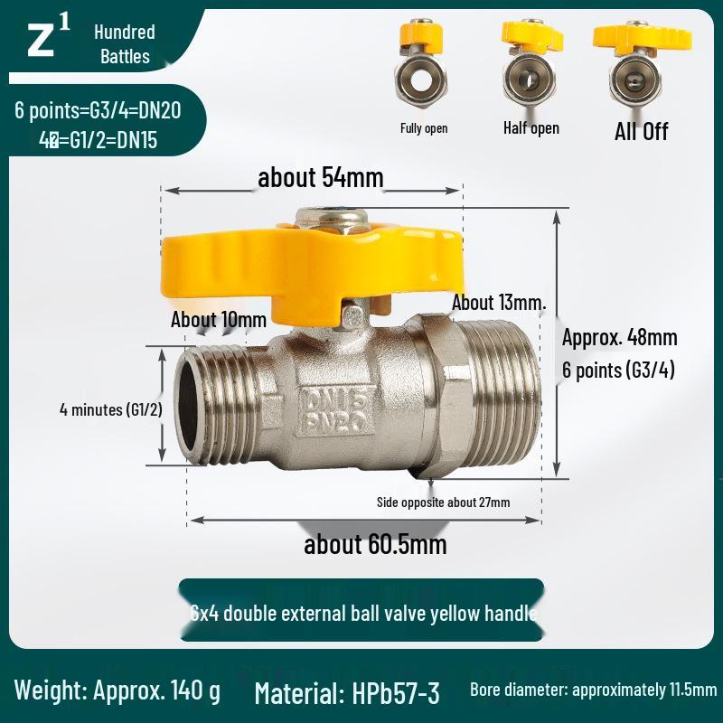 Copper Double Male Thread Valve Reducer: 6-point To 4-point Non-Stainless Steel for Gas/Water Heater Tap Pipe