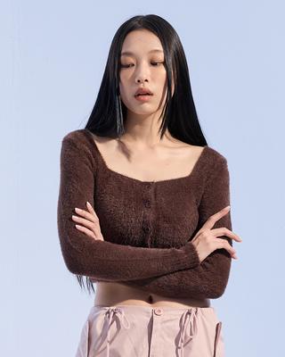 Moaa Square Neck Crop Cardigan (Brown)
