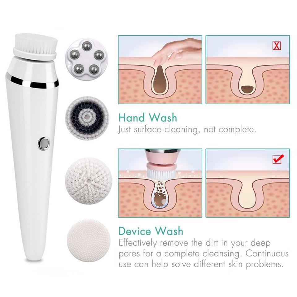 Multifunctional Waterproof Rotating Electric Facial Cleansing & Massage Brush - 4-in-1 Pore Cleaner