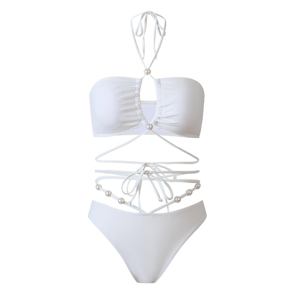 New European and American split bikini swimsuit female sexy neck strap beach vacation bikini wrap skirt three-piece set