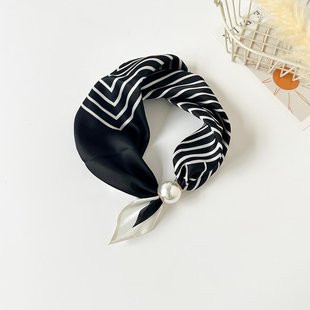 Scarf Magnetic Silk Collarbone Pearl Neck Scarf Thin Lazy Pendant Chain Buckle Bandana Handkerchief Foulards Femme Accesories