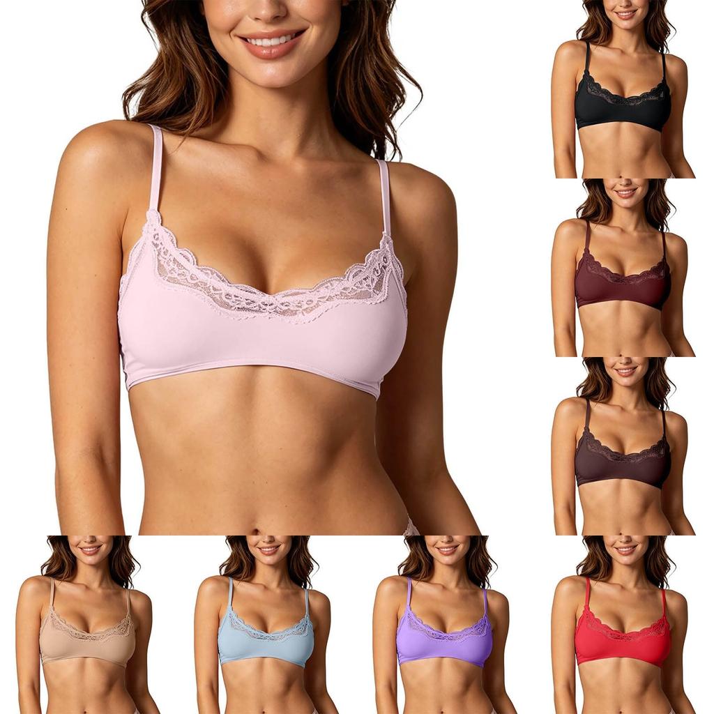 Women Lace Wireless Bra Deep V Neck Adjustable Straps High Elasticity Ultra Thin Breathable Seamless Comfort Underwear