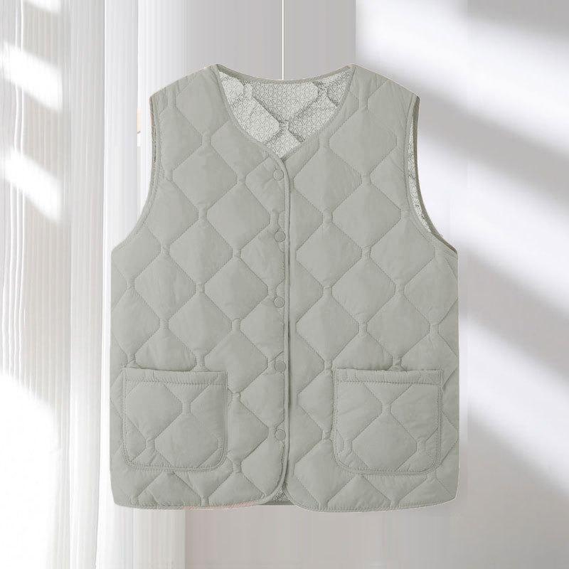 New Autumn and Winter Down Cotton Vest Women's Light Collar Close-fitting Warm Inside and Outside Vest Solid Color Top