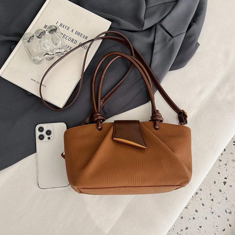 Stylish Korean Chic PU Tote Bag Women Soft Medium Size Crossbody Shoulder With Zip Interior Pockets