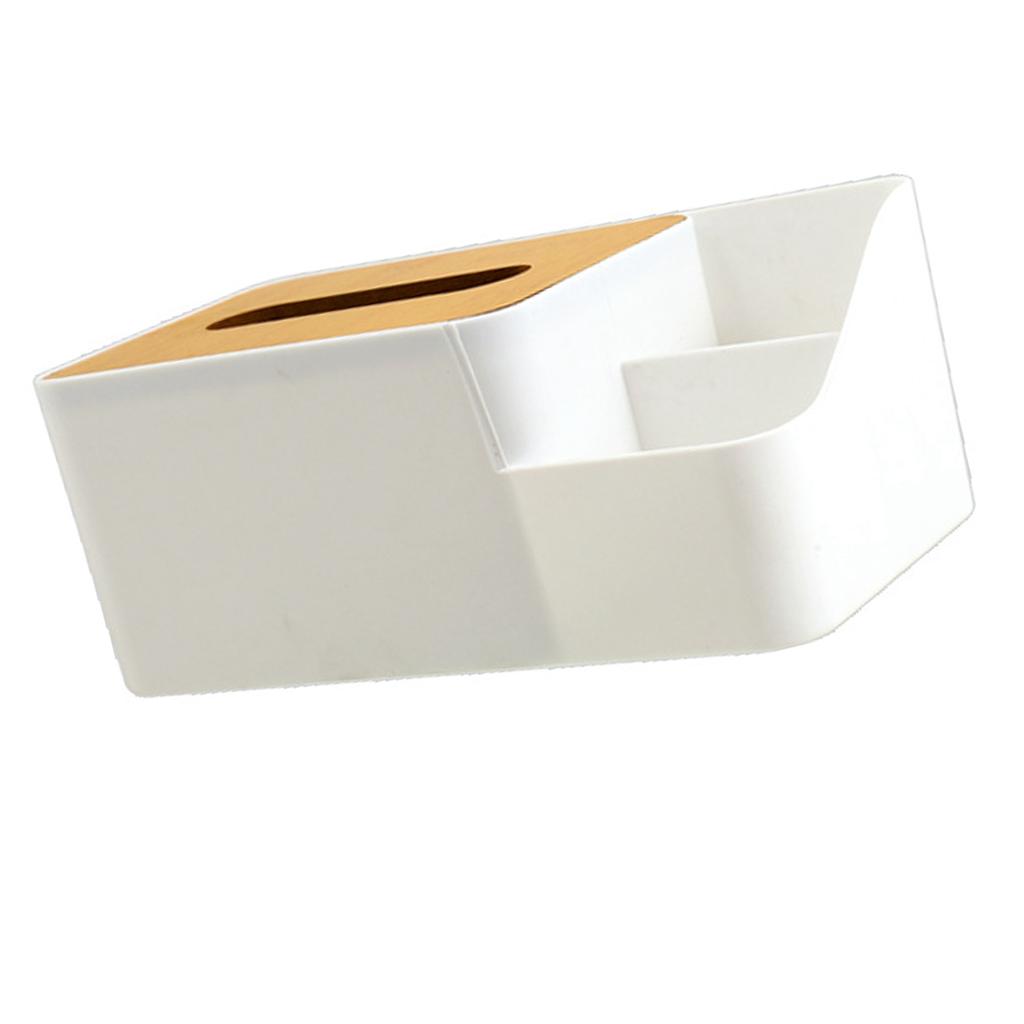 Multifunktions-Taschentuchbox, einfach, 2 Fächer, stabile PP-Holzplatte, rechteckige Taschentuchbox, Abdeckung für