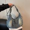 Tragetasche mit großem Fassungsvermögen, Tasche aus gewaschenem Denim, Einzelschultertasche, Pendler-Umhängetasche