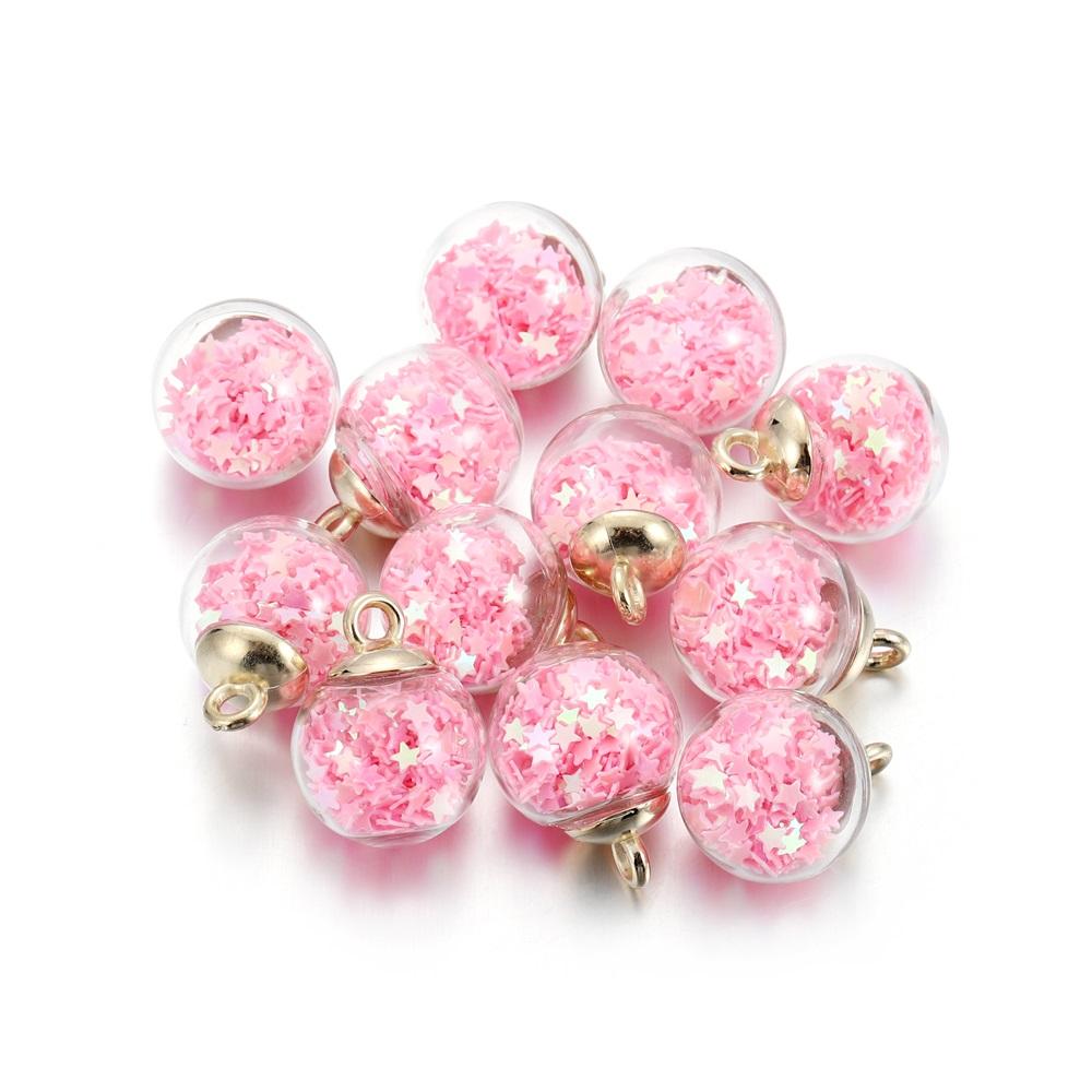10Pcs Charms Star Sequins Transparent Glass Ball 16mm Pendants Crafts Making Findings Handmade Jewelry DIY for Earrings Necklace