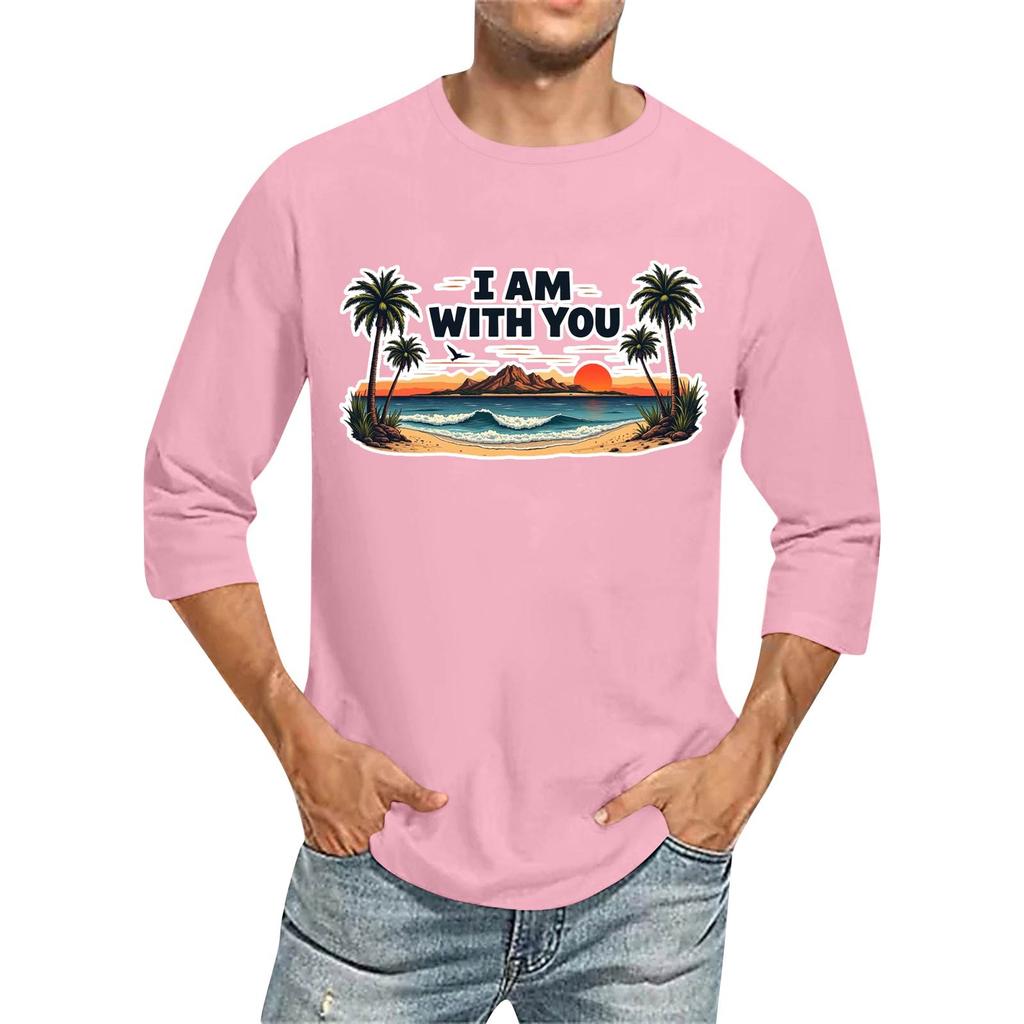 Rundhals for menn, trekvart ermet topp Uformell mote T-skjorte