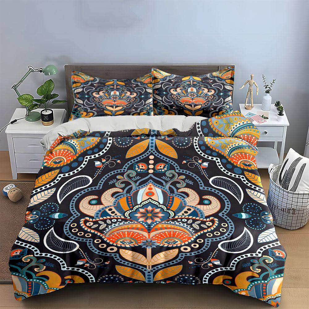 Floral Mandala Pattern Design Bedding Duvet Cover Set (1*Duvet Cover 2*Pillowcases, Without Duvet Insert)