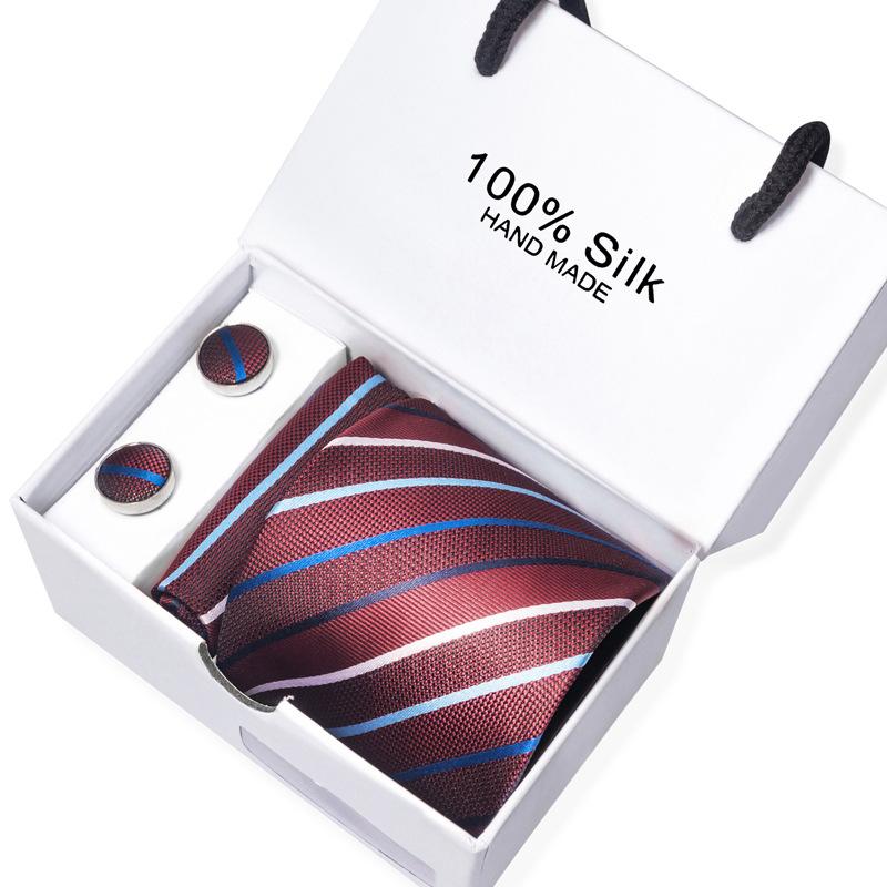 Men'S Business Tie Square Scarf Gift Box Striped Plain Suit Shirt Tie Black Gift Box Set