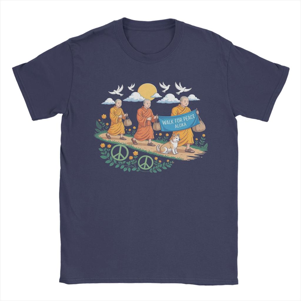 Walk for Peace Aloka Buddhistische Mönche T-Shirts Unisex Damen Baumwolle Cooles T-Shirt Tees Kurzarm Kleidung Geburtstagsgeschenk