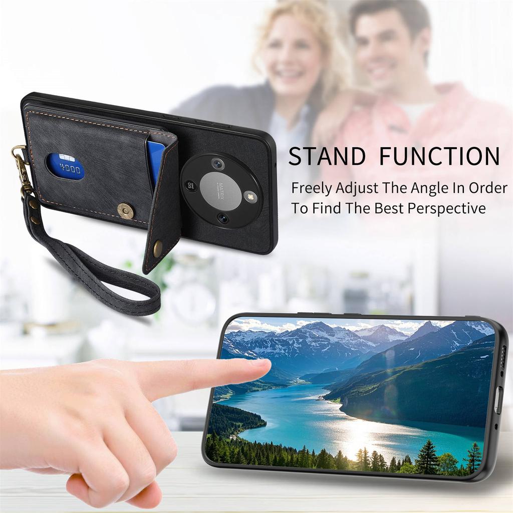 Etui Na Telefon Do Honor Magic8 Lite 5G / X9d 5G / X70 5G Z Miejscem Na Karty Podpórką Skórzany Tył Z Paskiem Na Nadgarstek