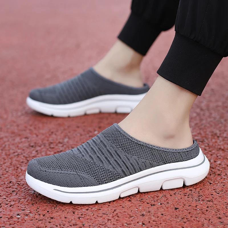 Fashion Mens Half Slippers Summer Breathable Mesh Mens Shoes Outdoor Casual Walking Shoes Large Flat Light Mesh Slippers Sandals Hombre