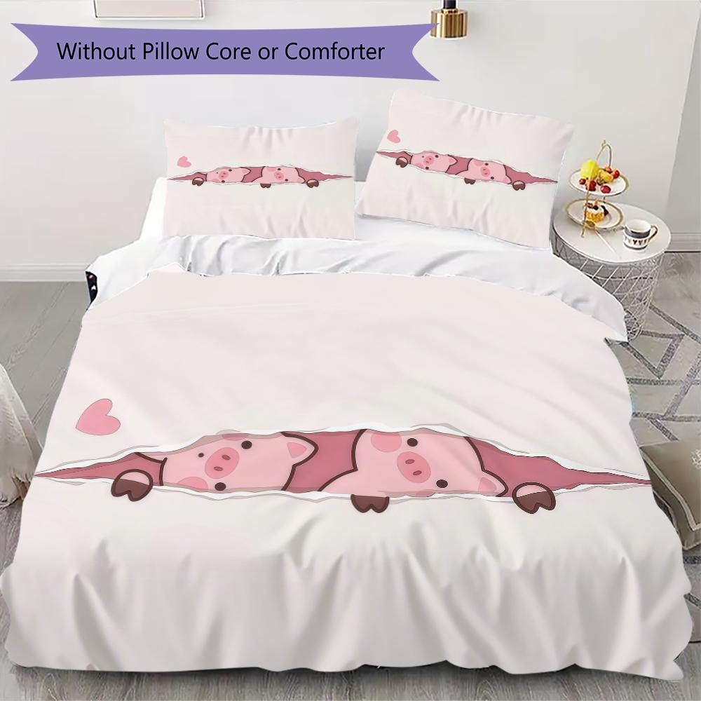 

Cute pink pig Pattern Bedding uilt Set uilt Cover Pillowcase Home Decoration Birthday Gift (1 * duvet cover + 48 * pillowcase without core) 135x200cm