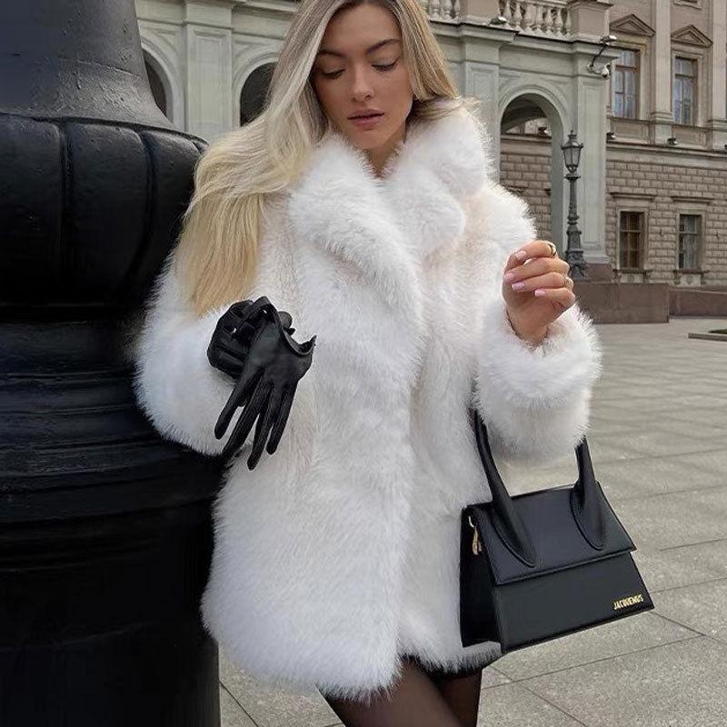 Autumn and Winter Imitation Fox Hair Toka Fur Coat Suit Collar Medium and Long Wool Coat Women's Trend