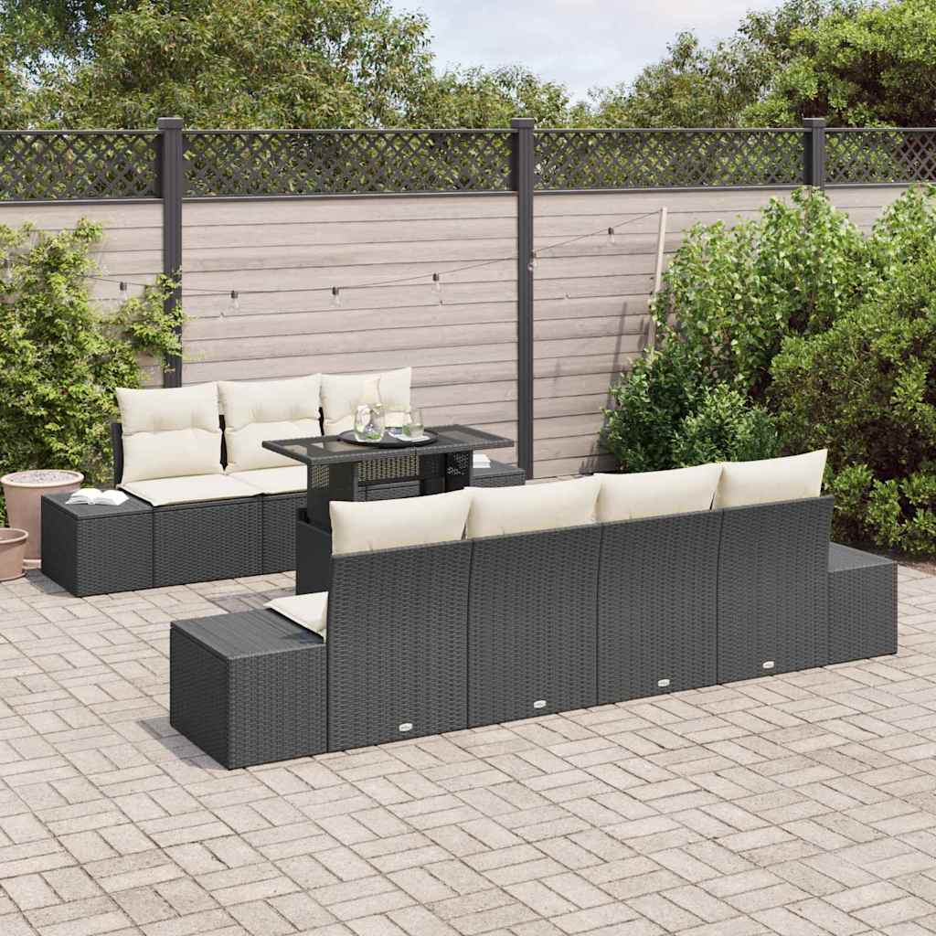 Garden Sofa Set with Cushions 8 pcs Black and Cream