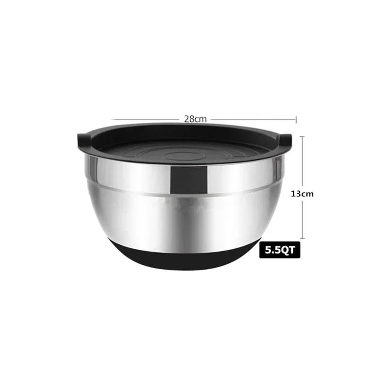 Multiple sizes Stainless Steel Basin Salad Bowl Egg Beater Bowl Silicone Base Thick Cooking Basin Salad Basin Baking Mixing Bowl