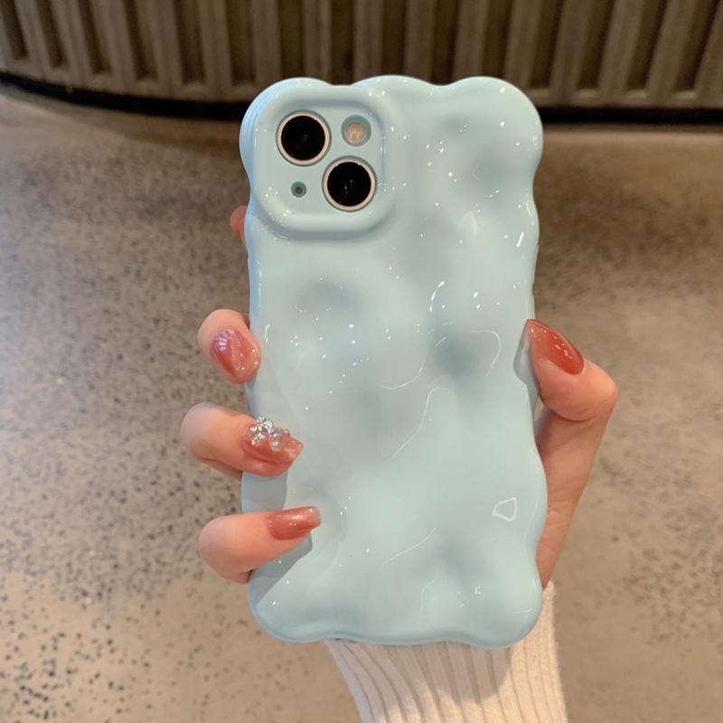 Ins  Macaron Blue Wave Bubbles Phone Case For For Iphone 16 Pro Max 17 Air 1 13 12 11 14 Plus Shockproof TPU Back Cover
