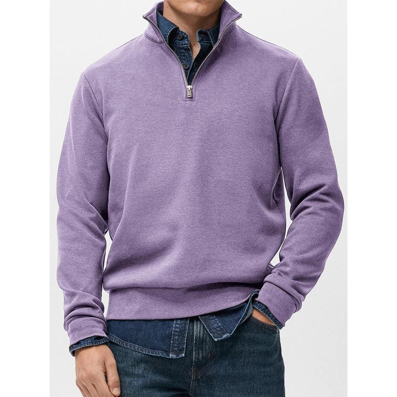 Men Quarter Zip Sweatshirt Long Sleeve Stand Collar Solid Color Casual Pullover