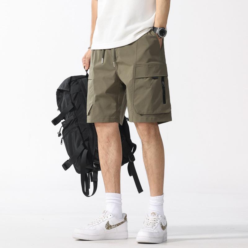 Summer Men's Retro Overalls Washed Straight Solid Color Five-point Medium Pants Casual Shorts Men