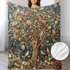 A Soft And Warm Fleece Throw Blanket Featuring a Tree of Life Floral And Bird Pattern, Perfect for Use On The Sofa, for Home Relaxation, As an Air Con
