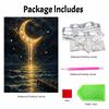 Unique 5D Framed Pearl Painting Kit with Golden Crescent Moon Night Sea Pattern Sparkling Bead Art Canvas DIY Handmade Craft for Living Room Decor