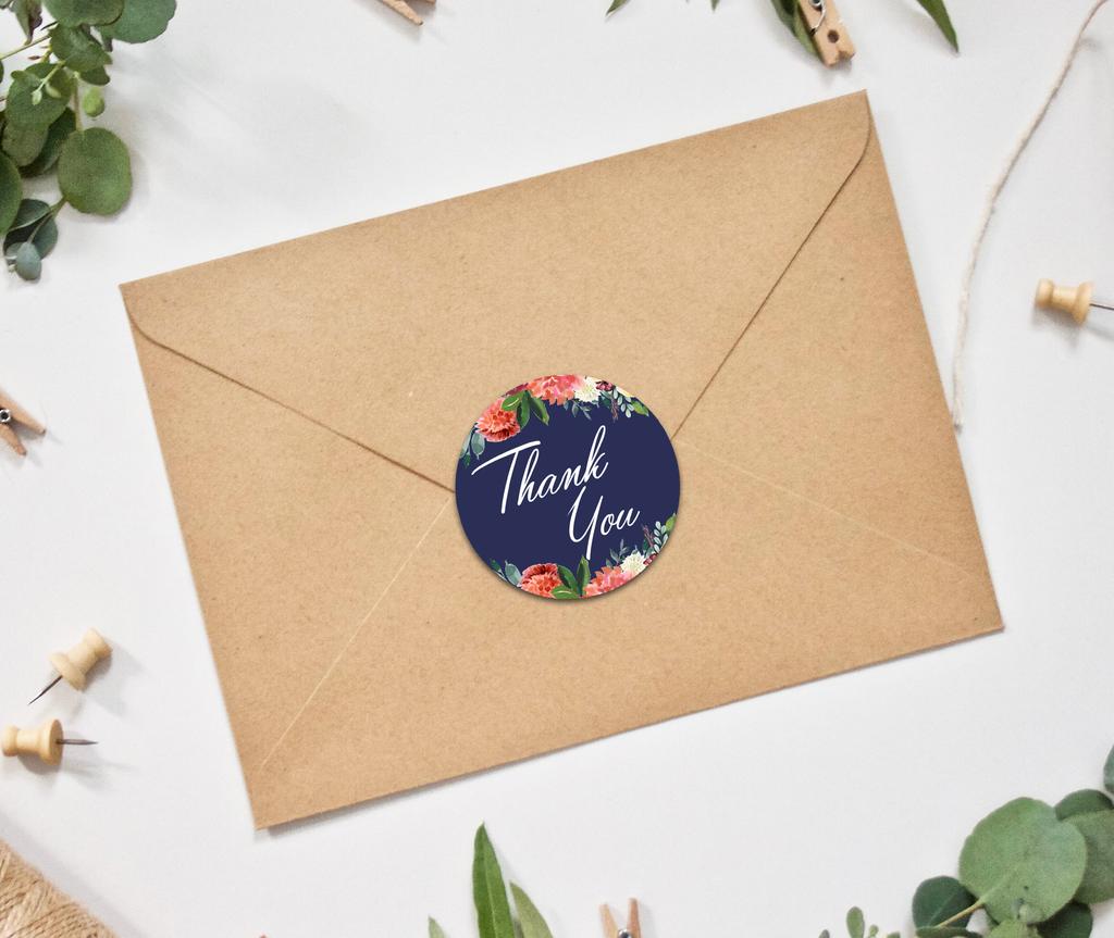 Darling Souvenir Pack Of 45 Pcs Round Chrysanthemum Floral Border Black Thank You Stickers-1.6