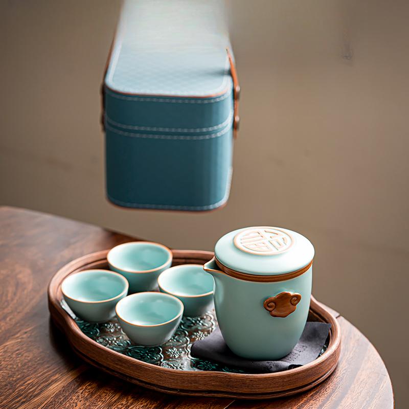 Ru Kiln Portable Travel Tea Set High-end Quick Cup Teacup One Person Outdoor Camping Tea Drinking Equipment