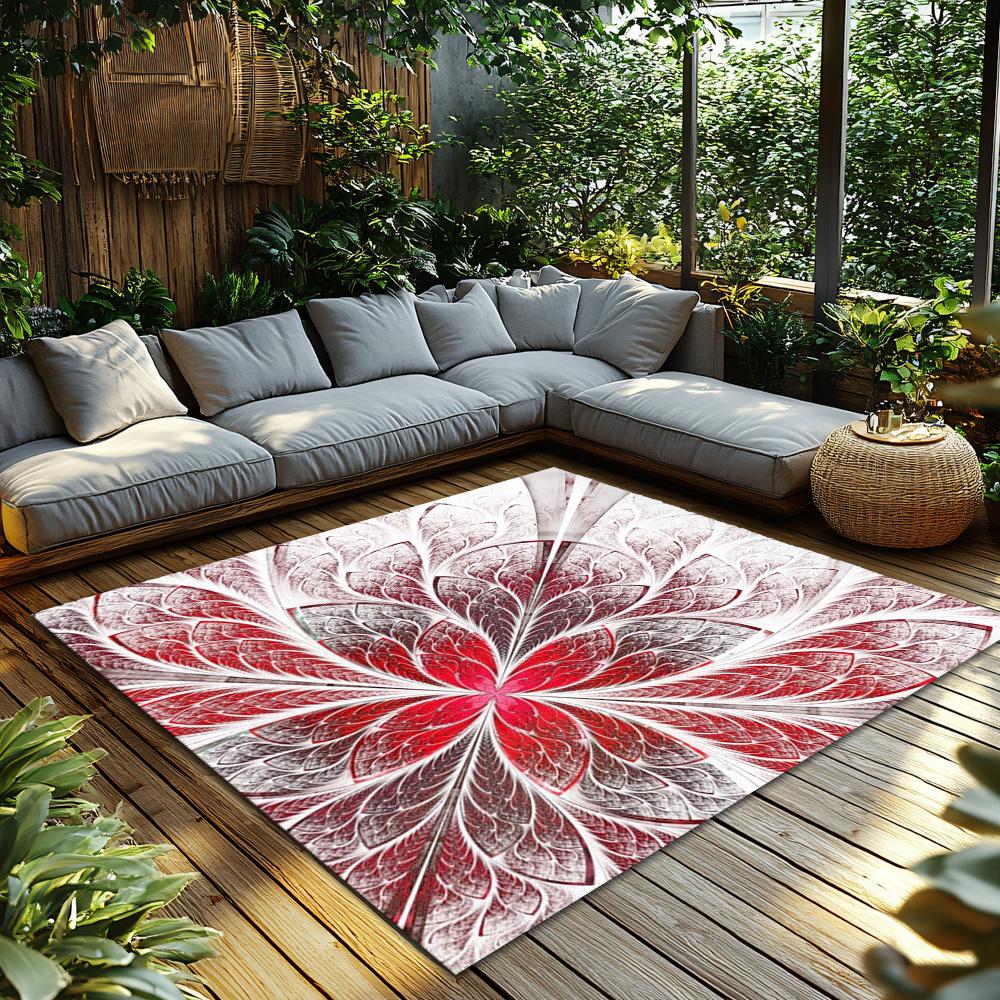 Tuniu Floral Red Abstract Geometric Non-Slip Rug for Living Room Bedroom Kitchen Floor Mat