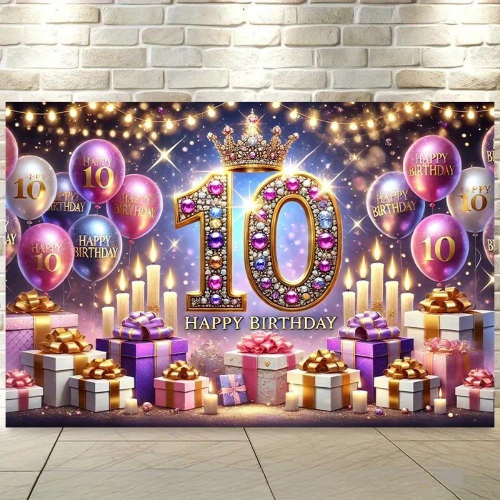 2D flach 10. Geburtstag Hintergrundbanner blinkend Nein. 10 rosa und goldene Ballons - Wand-Partydekoration Foto-Hintergrund