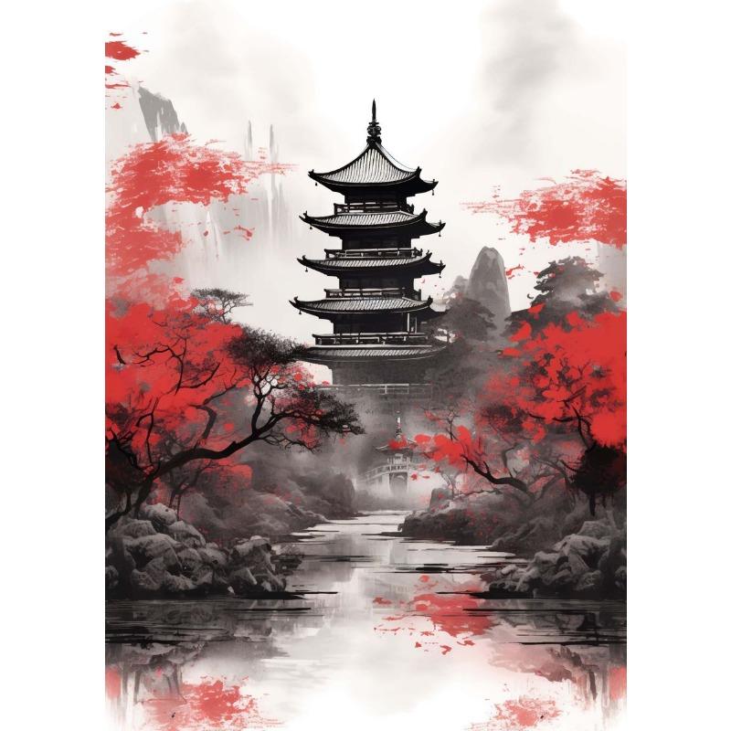 Japanese Landscapes Sakura Cherry Blossom Waterfall Poster Print Canvas Painting for Living Room Home Decor Cuadros