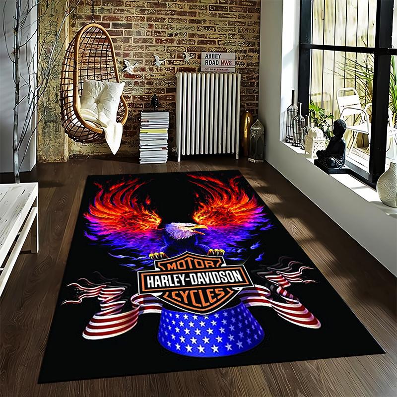 "Harley-Davidson Motorcycles Inspired Retro Design Carpet with Vintage Artwork" Suitable for Use As an Anti-slip for Room and Bedroom Sofas
