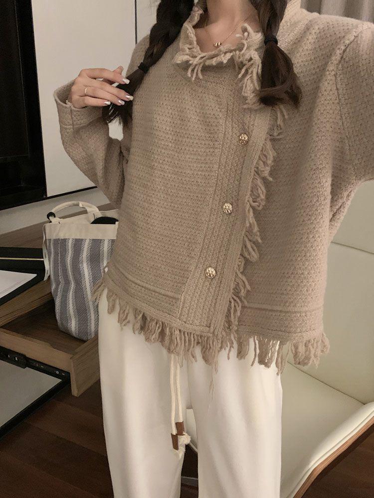 Women's Tassel Soft Knit Cardigan Coat - Slimming Design, Gentle Fashion for Spring and Autumn
