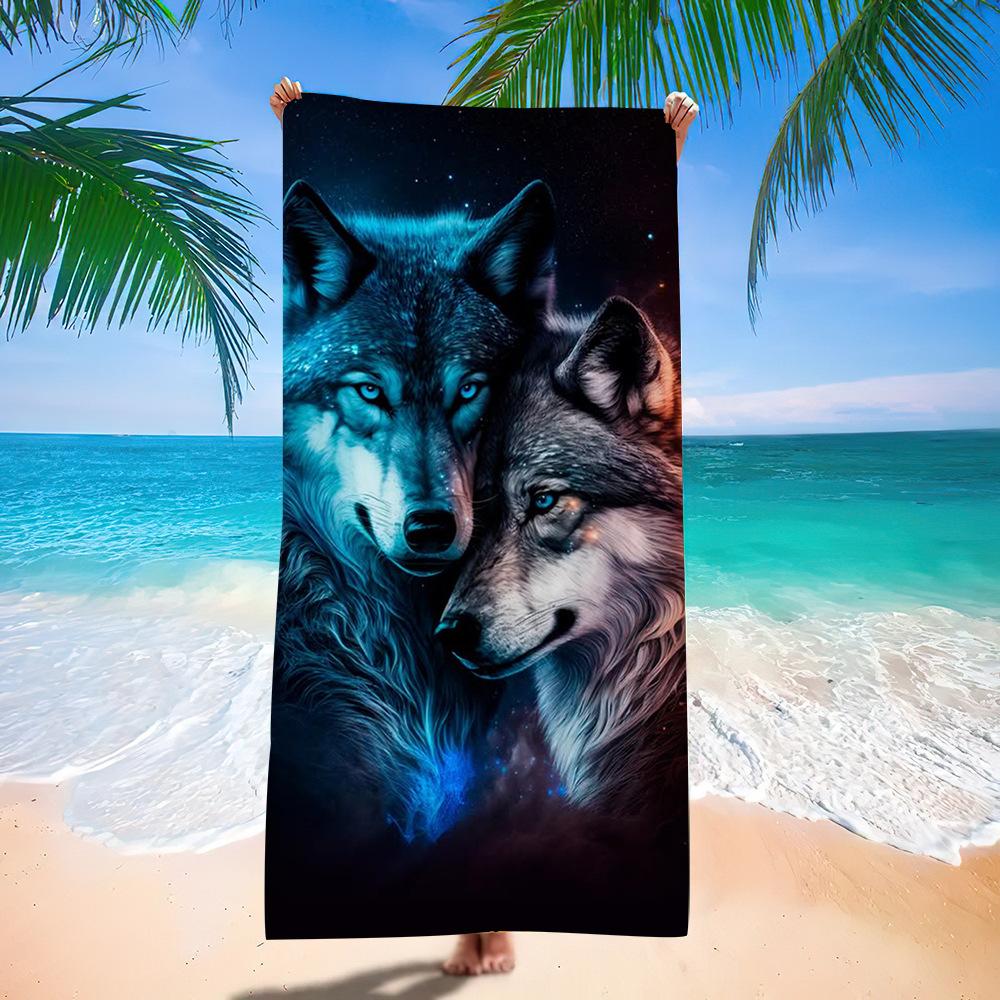 Wolf Beach Towel Class A European And American Microfiber Bath Towel Adult Men And Women Summer Printed Towel