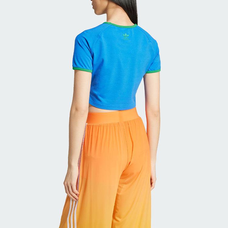 Adidas Originals Graphic Stripe Logo Classic Sports Crop Top T-Shirt Women Tops Blue JG8057