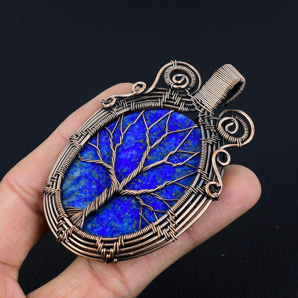 Tree Of Life Lapis Lazuli Pendant Handmade Gemstone Jewelry, 999 Copper Wire Wrapped Pendant ,Unique Design Jewelry Pendant