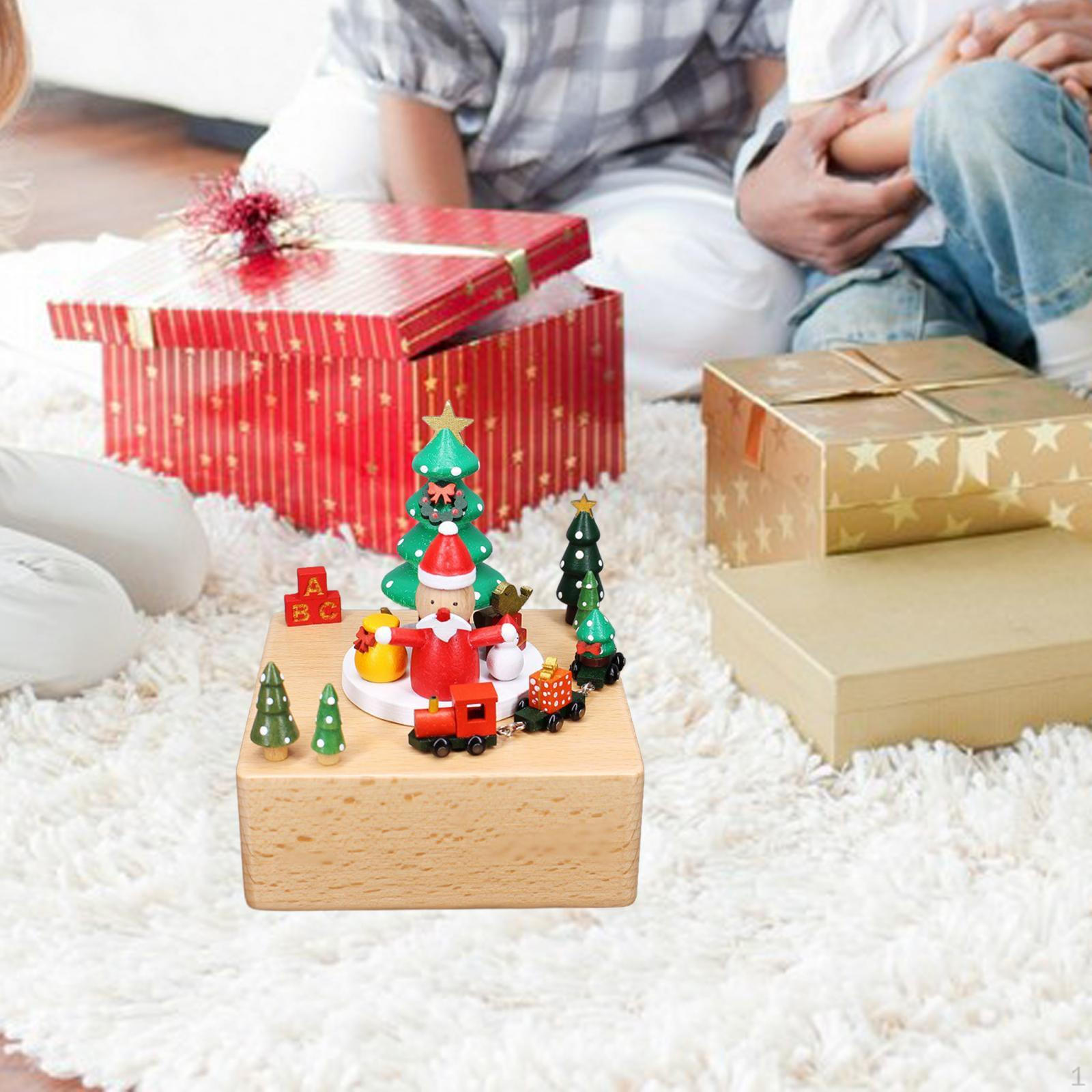 Christmas Music Box with Rotating Ornament for Table Decoration Birthday Santa Claus