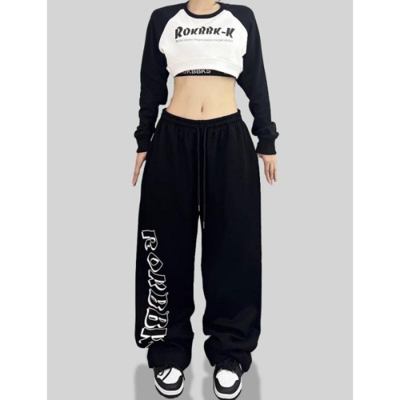 Dámské hip-hopové streetové taneční tepláky se stahovací šňůrkou: Trendy volné ležérní kalhoty s jazzovým potiskem