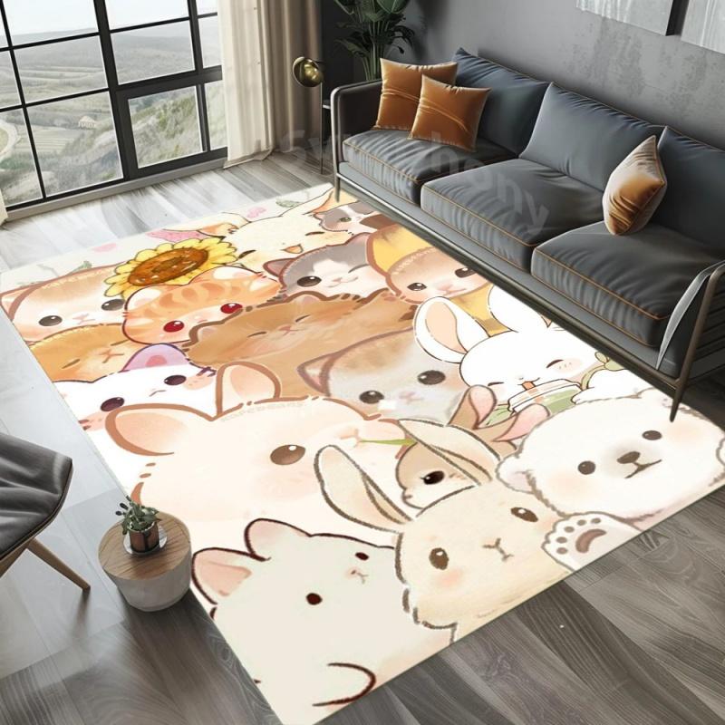 Cute Cartoon Bunny Print Area Rug Non-Slip Floor Mat for  Bedroom  Kawaii Aesthetic Home Decor