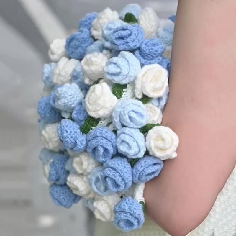 60/80/100cm Crochet Flower Bouquet Blanket Artificial Flowers Blanket Bouquet of Rose Blankets Home Decorations Christmas Gifts