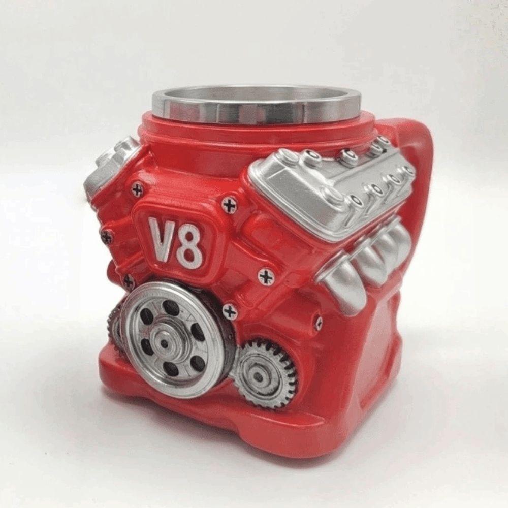 Dubbelwandige V6-motoren roestvrijstalen beker met handvat isolatie autobeker cadeaus voor mannen en jongens