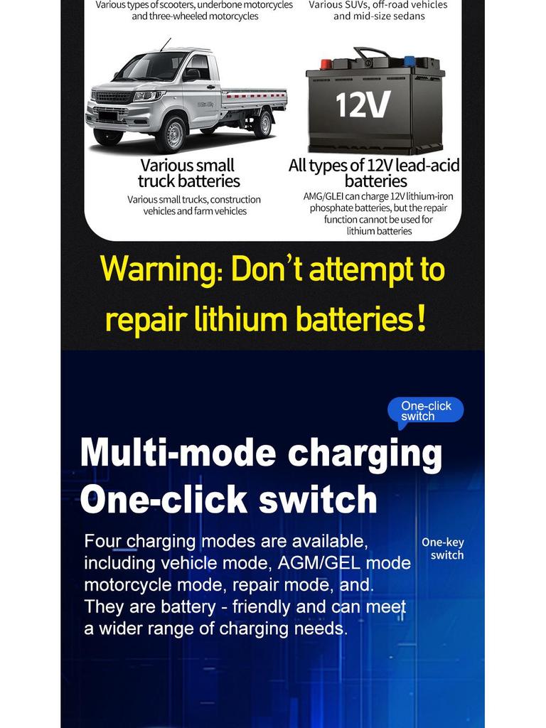 12V 10A Smart Battery Charger for Cars and Motorcycles